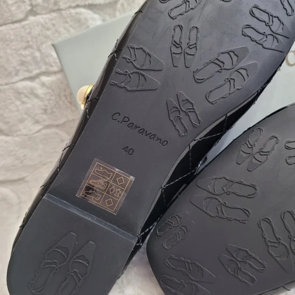 C. Paravano Women's Size 9.5 Black Patent Leather Elastic Strap Clara Mary Jane - Picture 9 of 11